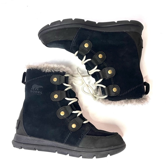 Sorel Explorer Black Suede/Leather and Faux Fur Boots - Sz 7.5 - Picture 6 of 11